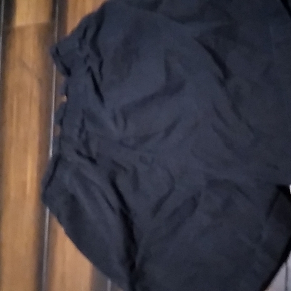 Black Paperbag Waist Shorts with deep pockets and no zip fly just button - Picture 3 of 5